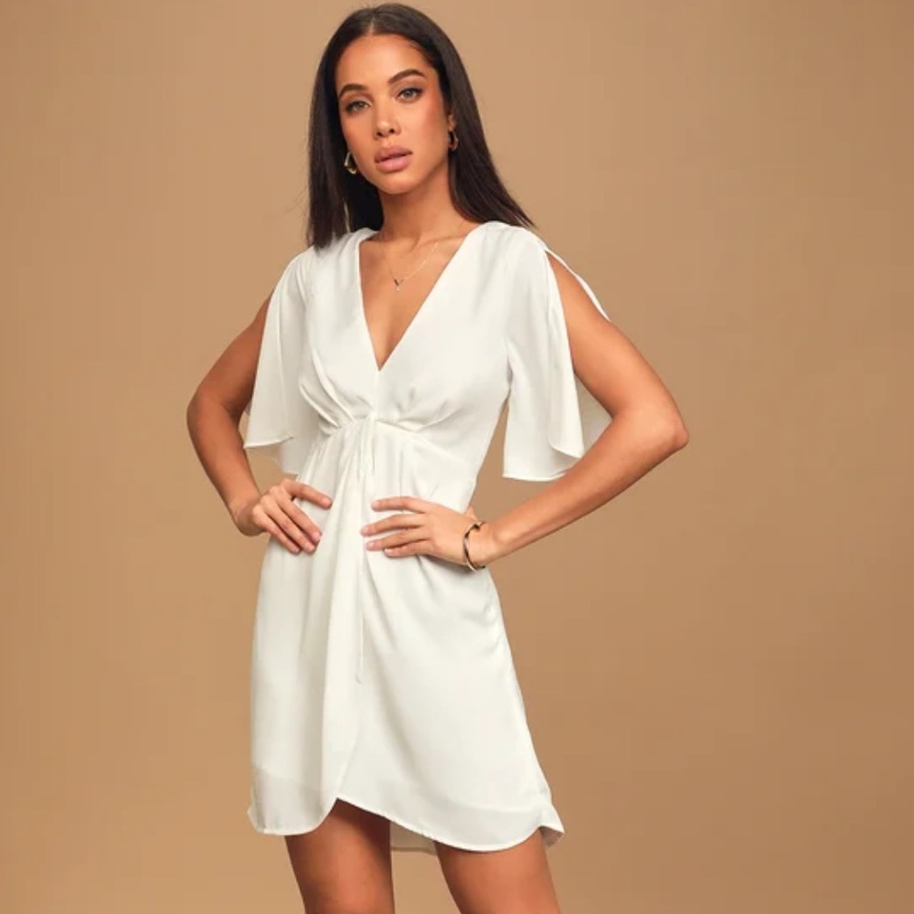 Lulu’s With This Kiss White Flutter Sleeve Mini Dress